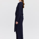 NAVY SATIN CREPE MORI MIDI DRESS