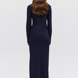 NAVY SATIN CREPE MORI MIDI DRESS