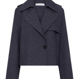 NAVY LINEN ELLIPSIS TRENCH