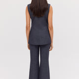 NAVY LINEN ELLIPSIS VEST