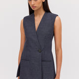 NAVY LINEN ELLIPSIS VEST