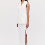 WHITE TEXTURED SUITING ELLIPSIS VEST