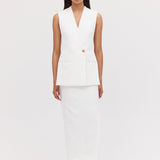 WHITE TEXTURED SUITING ELLIPSIS VEST