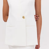 WHITE TEXTURED SUITING ELLIPSIS VEST