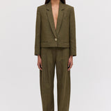 KHAKI LINEN ISABEL CROP JACKET
