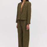 KHAKI LINEN ISABEL CROP JACKET