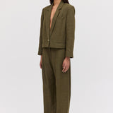 KHAKI LINEN ISABEL CROP JACKET