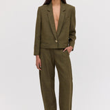 KHAKI LINEN ISABEL CROP JACKET