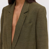 KHAKI LINEN ISABEL CROP JACKET