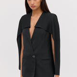 BLACK SATIN SPACES CAPE JACKET