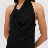 BLACK SATIN SYNC DRESS