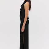 BLACK SATIN SYNC DRESS