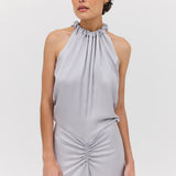 SILVER SATIN MAJORCA DRESS