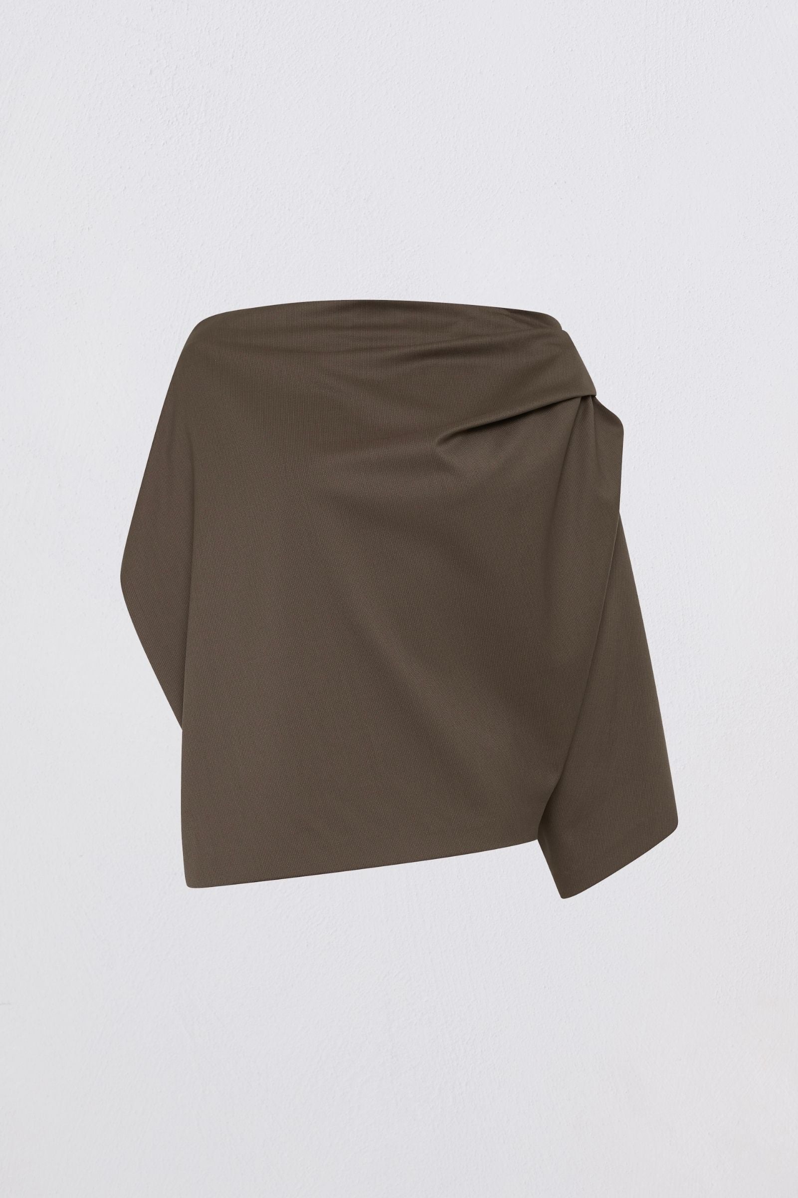 Brown wrap skirt on a light gray background