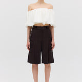 CHOCOLATE SATIN SUITING SURGES SHORT