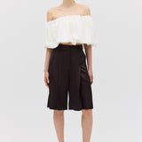 CHOCOLATE SATIN SUITING SURGES SHORT