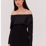 BLACK SATIN CREPE BIJOU DRESS