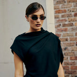 BLACK WOOL JERSEY DECODE TOP