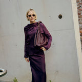 AUBERGINE SATIN AMITY SKIRT