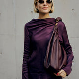AUBERGINE SATIN CEZANNE LONG SLEEVE TOP