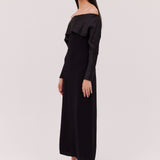 BLACK SATIN CREPE BIJOU DRESS