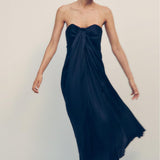 NAVY SATIN AMBER DRESS