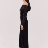 BLACK SATIN CREPE BIJOU DRESS