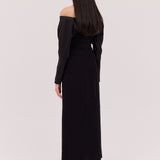 BLACK SATIN CREPE BIJOU DRESS