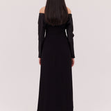 BLACK SATIN CREPE BIJOU DRESS