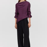 AUBERGINE SATIN CEZANNE LONG SLEEVE TOP