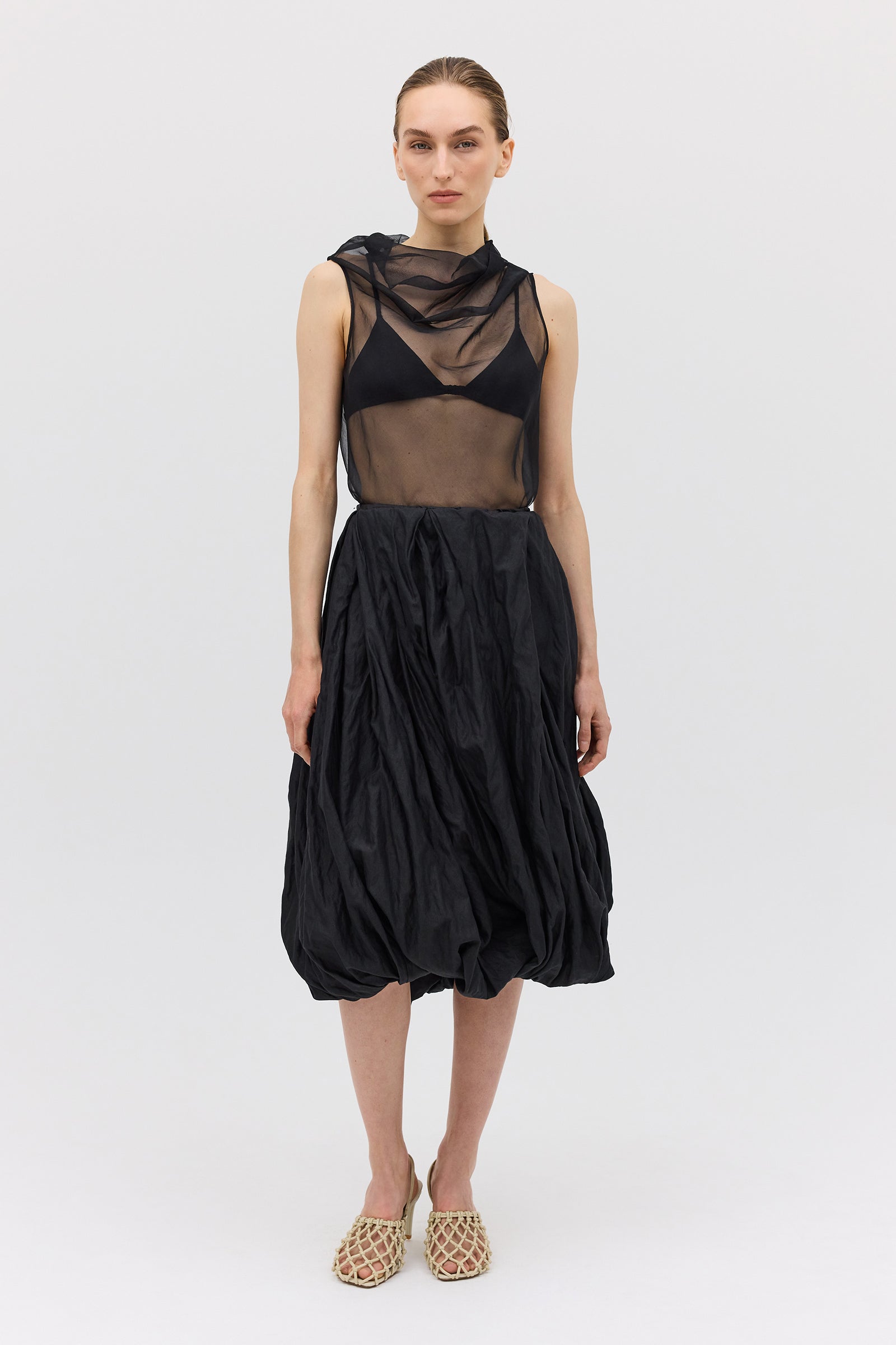 BLACK COTTON METAL DELIQUESCE SKIRT