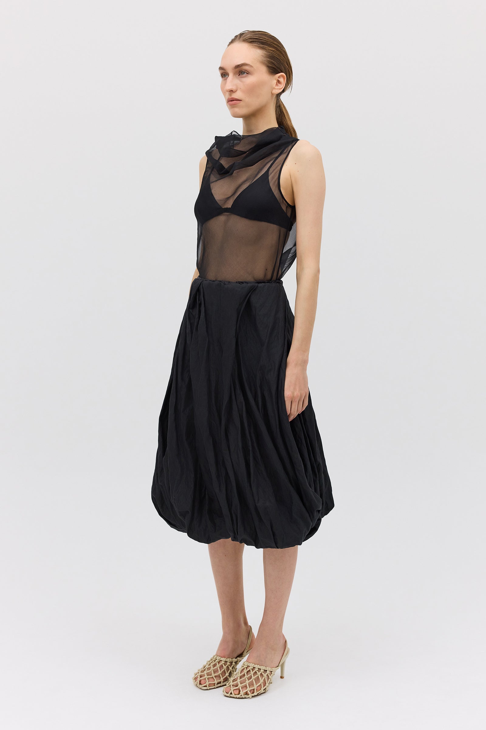 BLACK COTTON METAL DELIQUESCE SKIRT