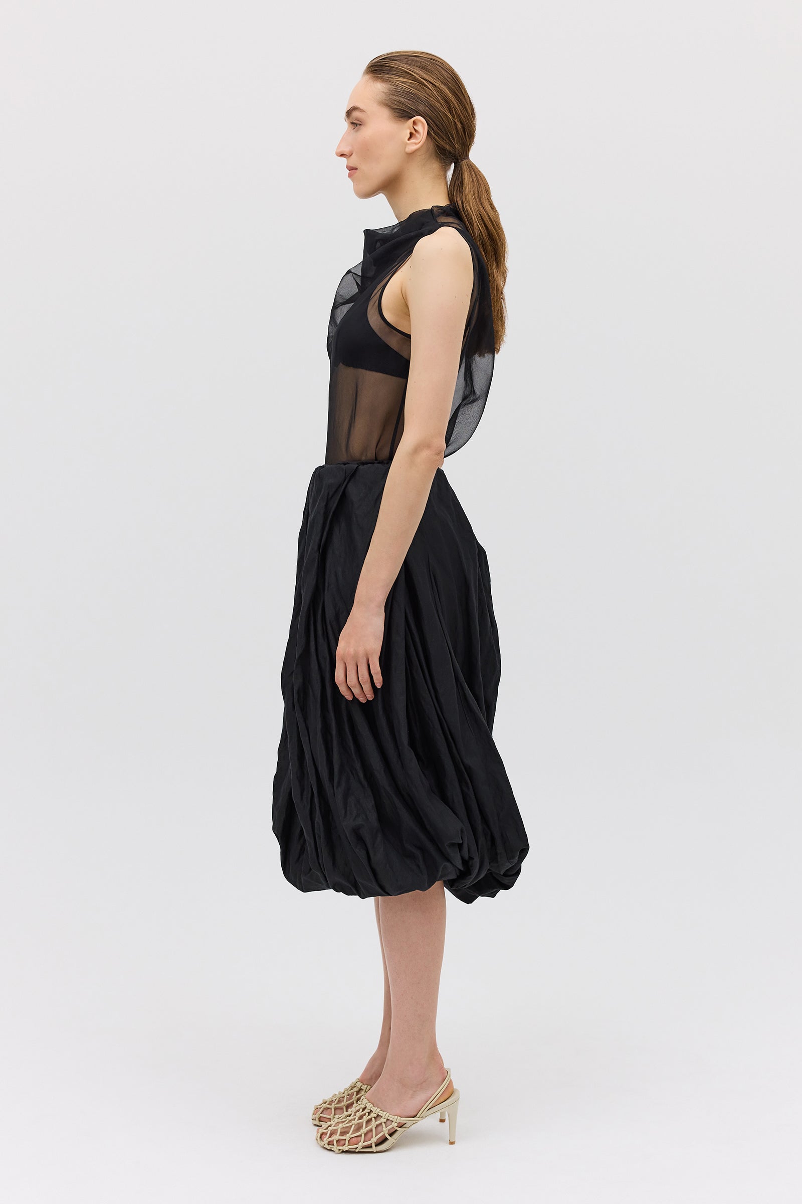 BLACK COTTON METAL DELIQUESCE SKIRT