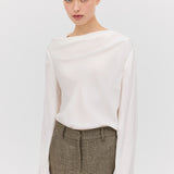 IVORY SILK CEZANNE LONG SLEEVE TOP