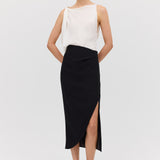 BLACK SUITING INCURVED SKIRT