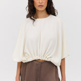 CREAM WOOL JERSEY ENVELOP TOP
