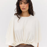 CREAM WOOL JERSEY ENVELOP TOP