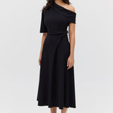 BLACK WOOL JERSEY ENCLOSE DRESS