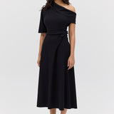 BLACK WOOL JERSEY ENCLOSE DRESS