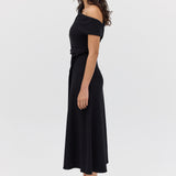 BLACK WOOL JERSEY ENCLOSE DRESS