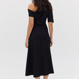 BLACK WOOL JERSEY ENCLOSE DRESS
