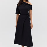 BLACK WOOL JERSEY ENCLOSE DRESS