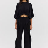 BLACK WOOL JERSEY ENVELOP TOP