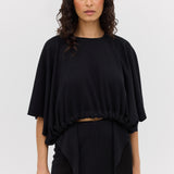 BLACK WOOL JERSEY ENVELOP TOP