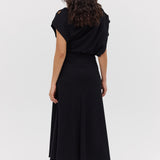 BLACK WOOL JERSEY BRACE SKIRT