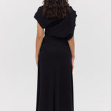 BLACK WOOL JERSEY BRACE SKIRT