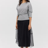 BLACK ORGANZA CURVATURE SKIRT