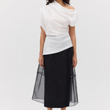 BLACK ORGANZA CURVATURE SKIRT