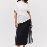 BLACK ORGANZA CURVATURE SKIRT