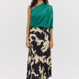 BLACK BLOOM CREPE POISE SKIRT